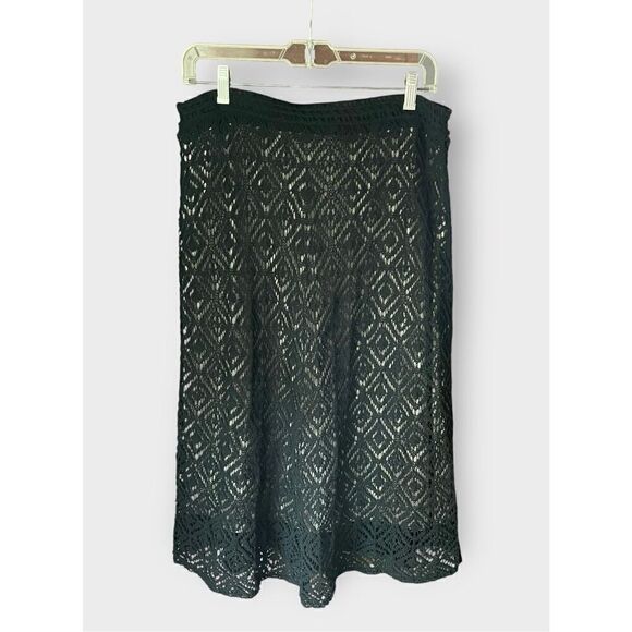 Ann Taylor Loft Women’s Medium Flare Geometric Nylon Midi Skirt Lace Detail - Picture 1 of 6